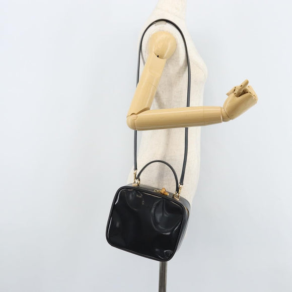 GUCCI Bamboo Vanity Hand Bag Patent 2way Navy Gold 000 3270 0323 Auth BA10568