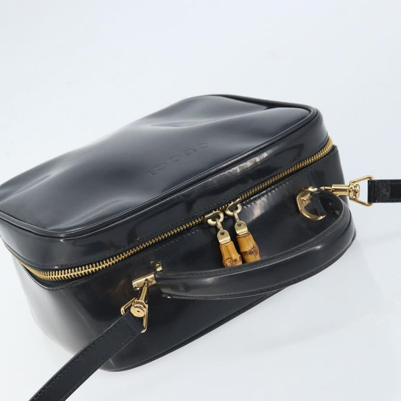 GUCCI Bamboo Vanity Hand Bag Patent 2way Navy Gold 000 3270 0323 Auth BA10568