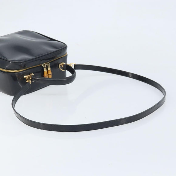 GUCCI Bamboo Vanity Hand Bag Patent 2way Navy Gold 000 3270 0323 Auth BA10568