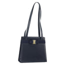 Salvatore Ferragamo Vara Ribbon Shoulder Bag Leather Navy Gold Auth BA10602-1
