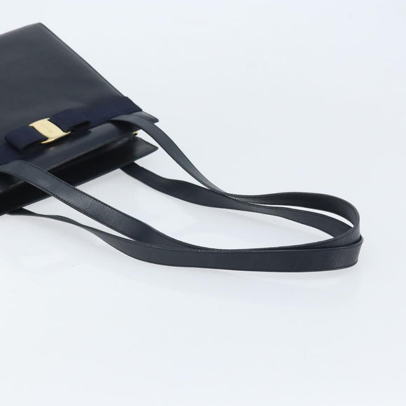 Salvatore Ferragamo Vara Ribbon Shoulder Bag Leather Navy Gold Auth BA10602