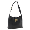 Salvatore Ferragamo Gancini Shoulder Bag Leather Black Gold Auth BA10603-1