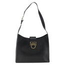 Salvatore Ferragamo Gancini Shoulder Bag Leather Black Gold Auth BA10603-2