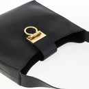 Salvatore Ferragamo Gancini Shoulder Bag Leather Black Gold Auth BA10603-6