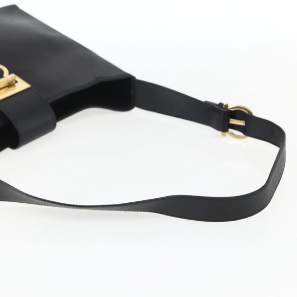 Salvatore Ferragamo Gancini Shoulder Bag Leather Black Gold Auth BA10603