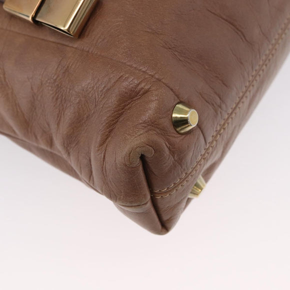 Chloe Victoria Hand Bag Leather 2way Brown Gold Auth BA10608