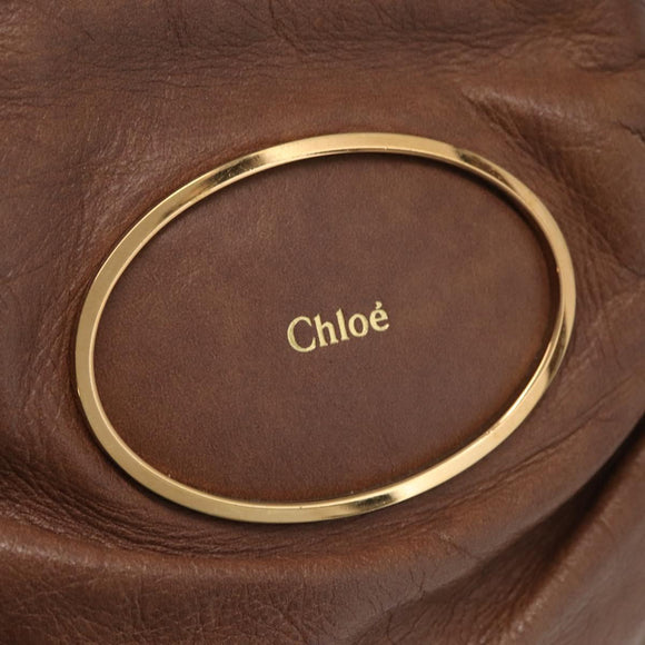 Chloe Victoria Hand Bag Leather 2way Brown Gold Auth BA10608
