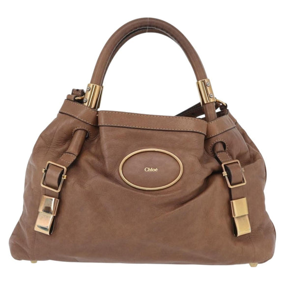 Chloe Victoria Hand Bag Leather 2way Brown Gold Auth BA10608
