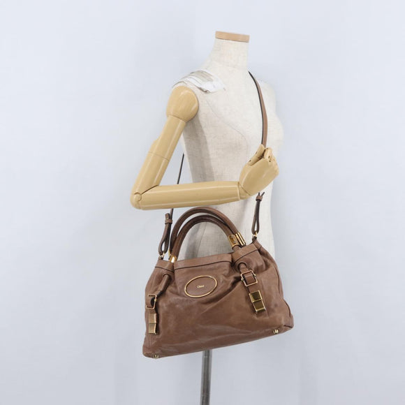 Chloe Victoria Hand Bag Leather 2way Brown Gold Auth BA10608