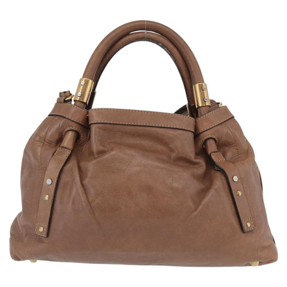 Chloe Victoria Hand Bag Leather 2way Brown Gold Auth BA10608