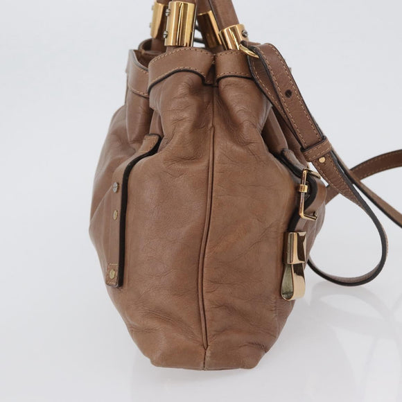 Chloe Victoria Hand Bag Leather 2way Brown Gold Auth BA10608