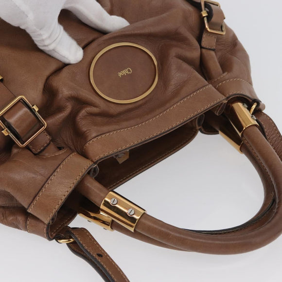 Chloe Victoria Hand Bag Leather 2way Brown Gold Auth BA10608