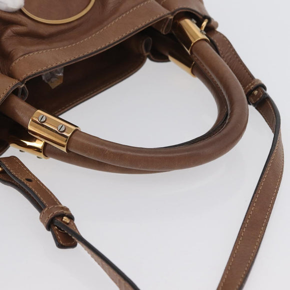 Chloe Victoria Hand Bag Leather 2way Brown Gold Auth BA10608