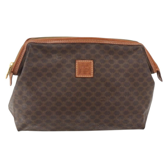 CELINE Macadam Canvas Clutch Bag PVC Leather Brown Gold Auth BA10610