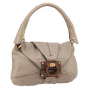 Salvatore Ferragamo Gancini Hand Bag Leather Beige Gold Auth BA10615-1