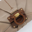 Salvatore Ferragamo Gancini Hand Bag Leather Beige Gold Auth BA10615-14