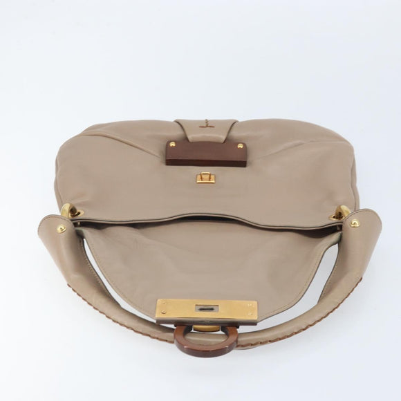 Salvatore Ferragamo Gancini Hand Bag Leather Beige Gold Auth BA10615