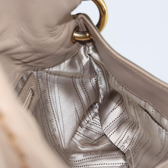 Salvatore Ferragamo Gancini Hand Bag Leather Beige Gold Auth BA10615
