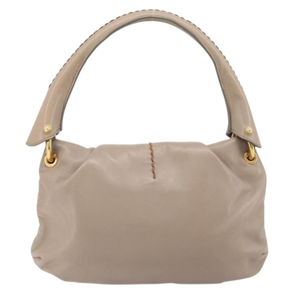 Salvatore Ferragamo Gancini Hand Bag Leather Beige Gold Auth BA10615