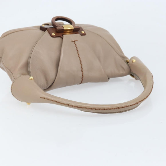 Salvatore Ferragamo Gancini Hand Bag Leather Beige Gold Auth BA10615