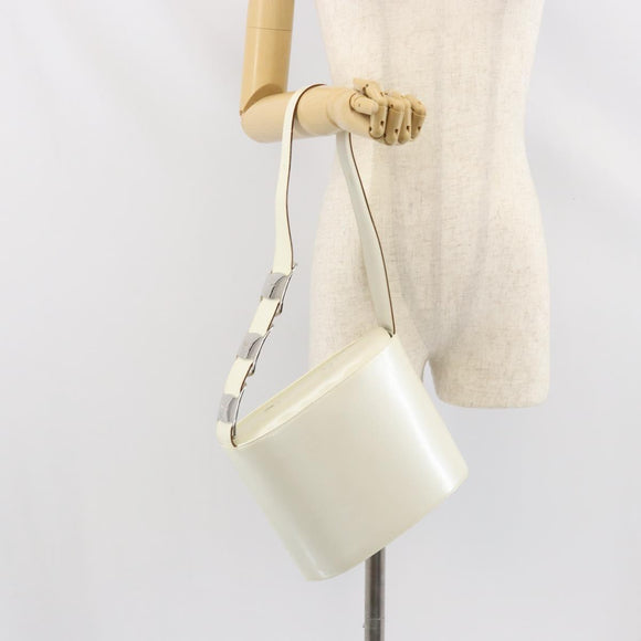 Salvatore Ferragamo Vala Shoulder Bag Leather White Silver Auth BA10620