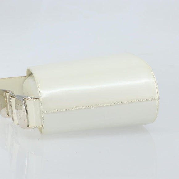 Salvatore Ferragamo Vala Shoulder Bag Leather White Silver Auth BA10620