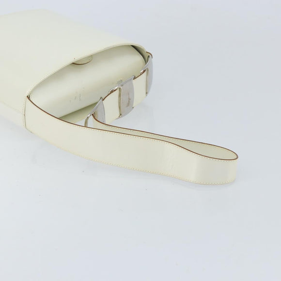 Salvatore Ferragamo Vala Shoulder Bag Leather White Silver Auth BA10620
