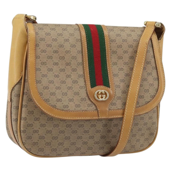 GUCCI Micro GG Supreme Web Sherry Line Shoulder Bag PVC Beige Gold Auth BA10628