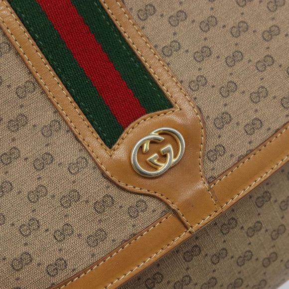 GUCCI Micro GG Supreme Web Sherry Line Shoulder Bag PVC Beige Gold Auth BA10628
