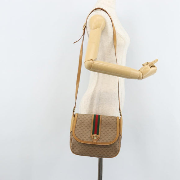 GUCCI Micro GG Supreme Web Sherry Line Shoulder Bag PVC Beige Gold Auth BA10628