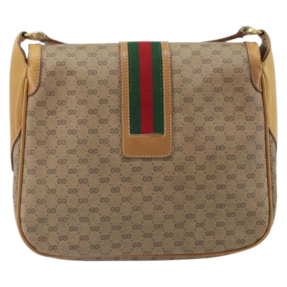 GUCCI Micro GG Supreme Web Sherry Line Shoulder Bag PVC Beige Gold Auth BA10628