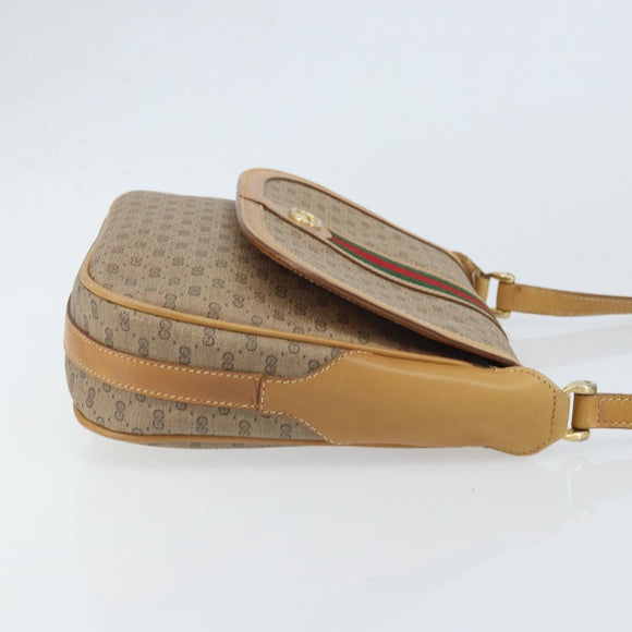 GUCCI Micro GG Supreme Web Sherry Line Shoulder Bag PVC Beige Gold Auth BA10628
