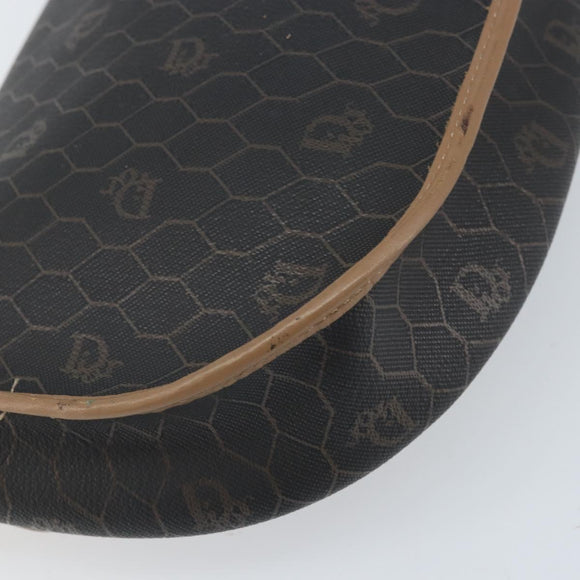 Christian Dior Honeycomb Canvas Shoulder Bag PVC Black Gold Auth BA10631