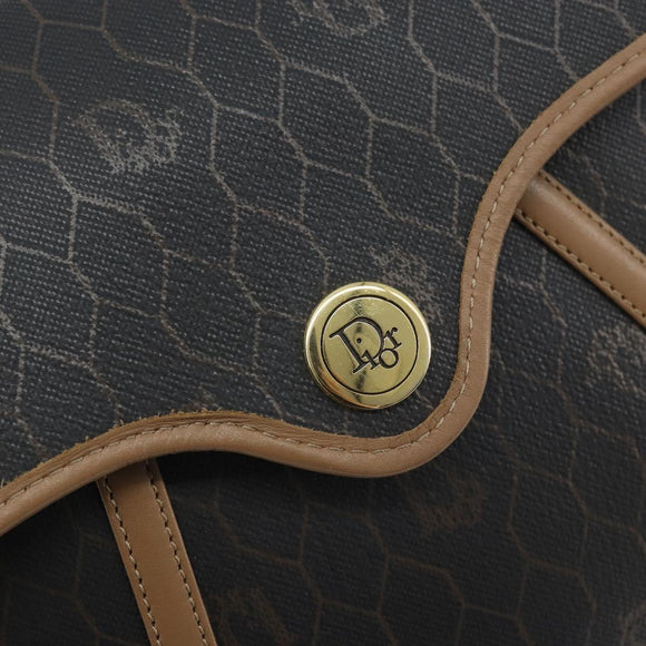 Christian Dior Honeycomb Canvas Shoulder Bag PVC Black Gold Auth BA10631