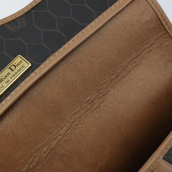 Christian Dior Honeycomb Canvas Shoulder Bag PVC Black Gold Auth BA10631