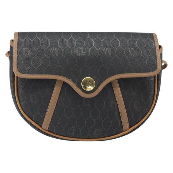 Christian Dior Honeycomb Canvas Shoulder Bag PVC Black Gold Auth BA10631