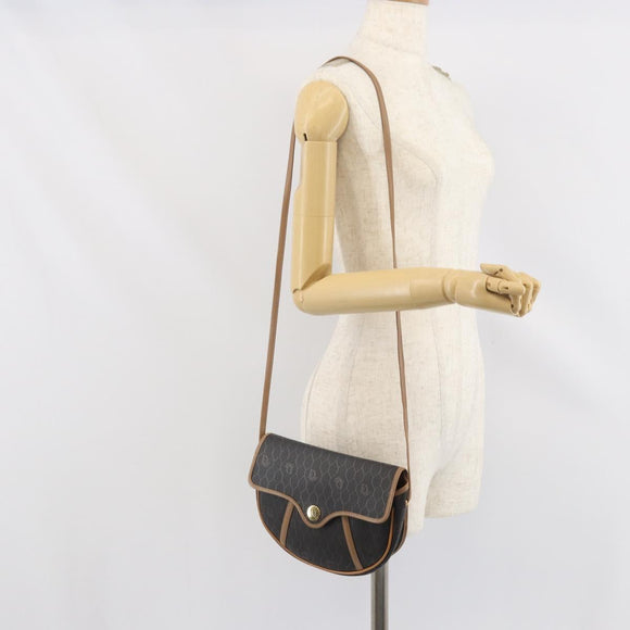 Christian Dior Honeycomb Canvas Shoulder Bag PVC Black Gold Auth BA10631