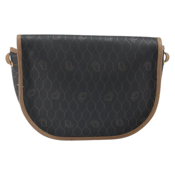 Christian Dior Honeycomb Canvas Shoulder Bag PVC Black Gold Auth BA10631