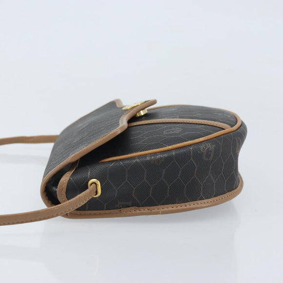 Christian Dior Honeycomb Canvas Shoulder Bag PVC Black Gold Auth BA10631