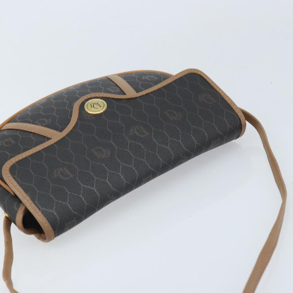 Christian Dior Honeycomb Canvas Shoulder Bag PVC Black Gold Auth BA10631