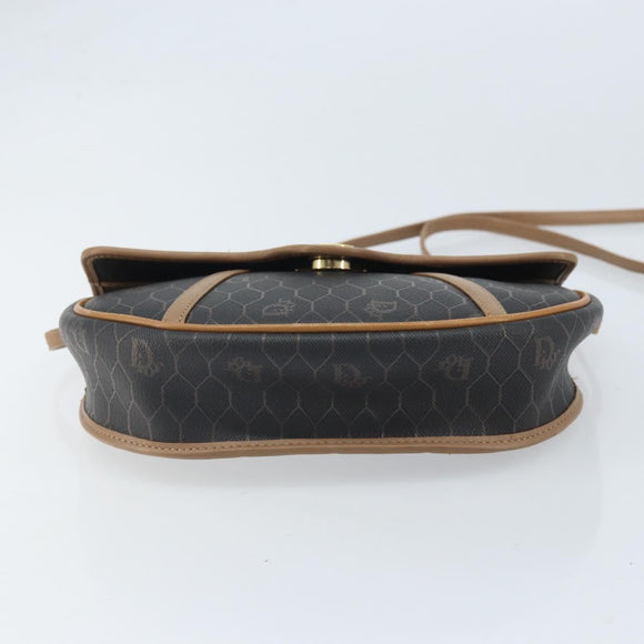 Christian Dior Honeycomb Canvas Shoulder Bag PVC Black Gold Auth BA10631