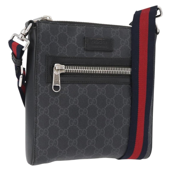 GUCCI GG Supreme Sherry Line Shoulder Bag PVC Black Silver 523599 Auth BA10640