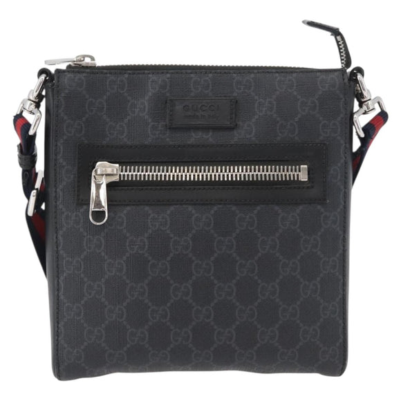 GUCCI GG Supreme Sherry Line Shoulder Bag PVC Black Silver 523599 Auth BA10640