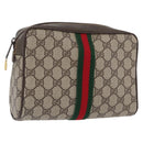 GUCCI GG Supreme Web Sherry Line Clutch Bag PVC Beige Gold 010 378 Auth BA10641-1