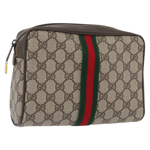 GUCCI GG Supreme Web Sherry Line Clutch Bag PVC Beige Gold 010 378 Auth BA10641