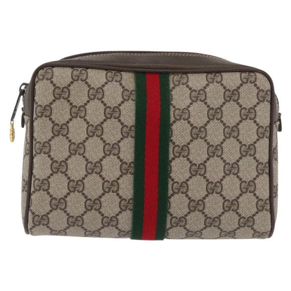 GUCCI GG Supreme Web Sherry Line Clutch Bag PVC Beige Gold 010 378 Auth BA10641