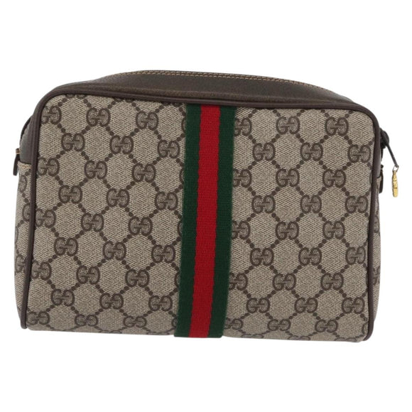 GUCCI GG Supreme Web Sherry Line Clutch Bag PVC Beige Gold 010 378 Auth BA10641