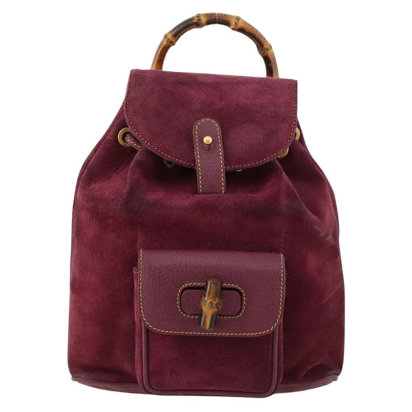 GUCCI Bamboo Backpack Suede Purple Gold 003 1705 0030 Auth BA10642