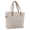 CHANEL New Travel Line Tote Bag Nylon Beige Silver CC Auth BA10644-1
