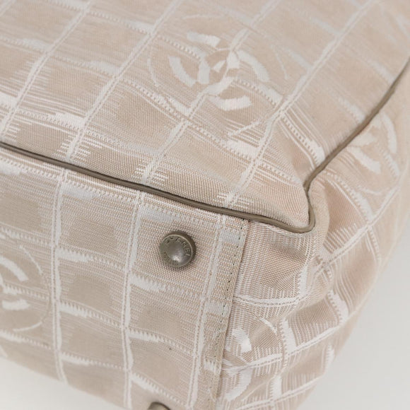 CHANEL New Travel Line Tote Bag Nylon Beige Silver CC Auth BA10644